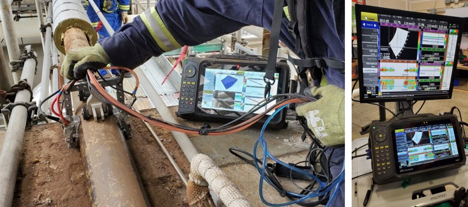 Figure 2 – PA-CATTM being carried out on site, with scanned results appearing on VEO3