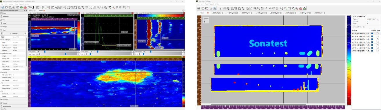 Fig. 3 - UTStudio+ (Left) and UTMap (Right) merged C-Scan data review