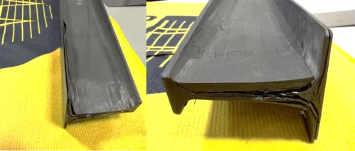 Fig. 2 - Visible damage on the composite flange following destructive load testing